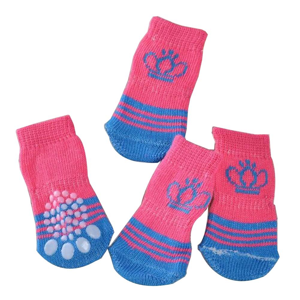 [Crown] 8 Pcs Lovely Knit Dog Socks Cat Socks Pet Knitted Socks Indoor Wear