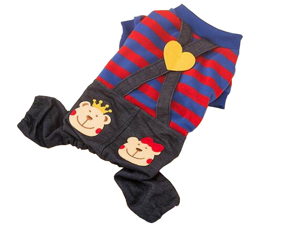 Striped Four Legged Puppies Dressed Spring Summer Clothing [Red]