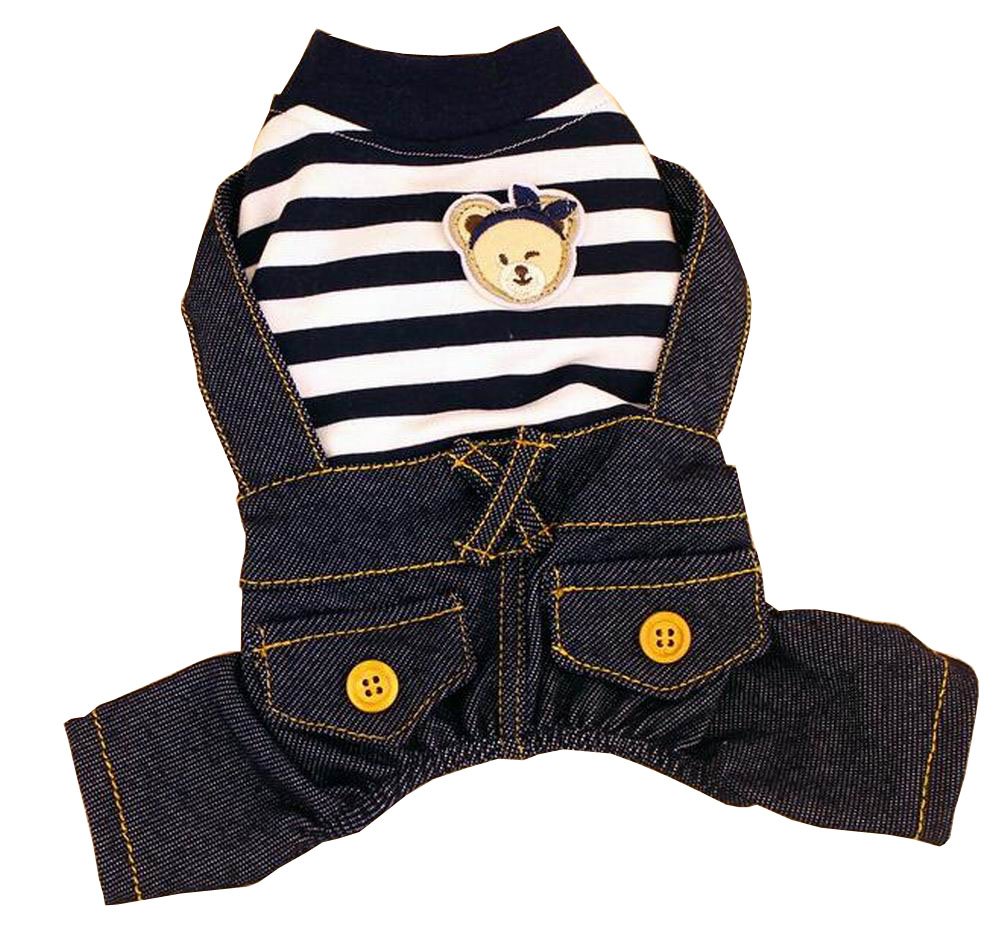 Striped Four Legged Puppies Dressed Spring Summer Clothing [Black]