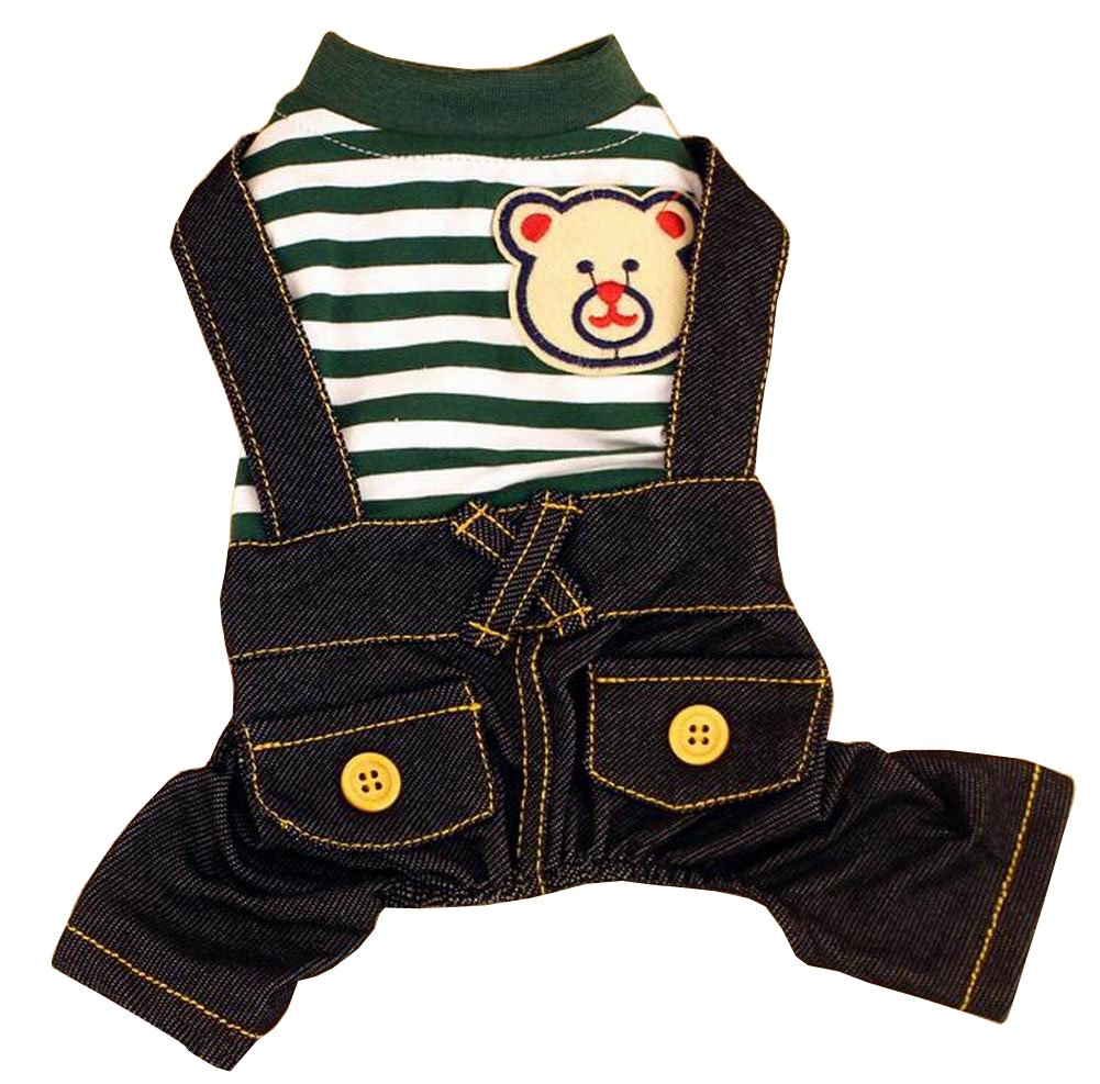 Striped Four Legged Puppies Dressed Spring Summer Clothing [Green]