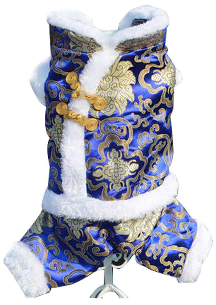 Fashion Pet Dog Clothes Chinese Style Tang Suit Winter Dress Blue