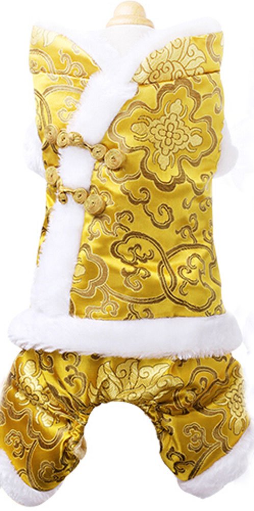 Fashion Pet Dog Clothes Chinese Style Tang Suit Winter Dress Golden