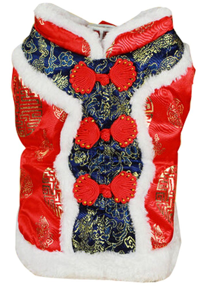 Fashion Pet Dog Warmth Clothes Chinese Style Tang Suit Winter Dress Red