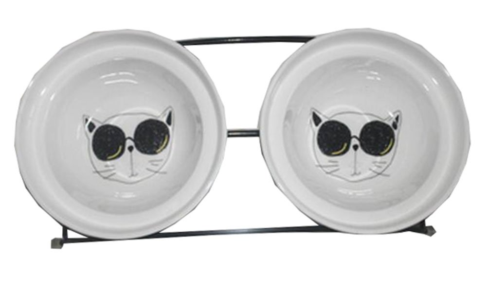 Little Double Bowls Set Ceramic Feeding Pot/Pet Bowls/Dog Bowls/Cat Bowls For Food & Water S Size(C#08)