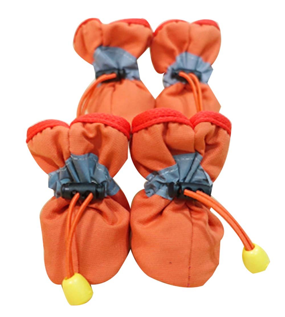 [Orange] A Set of 4 Pet Shoes Pet Dog Cat Tiny Shoes, Waterproof