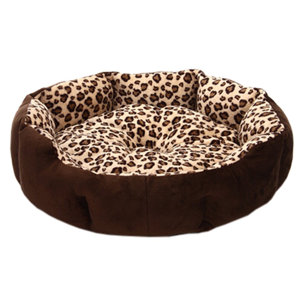 Detachable House Pet Mat Stylish Pet Bed Pet House Kennel Leopard Brown