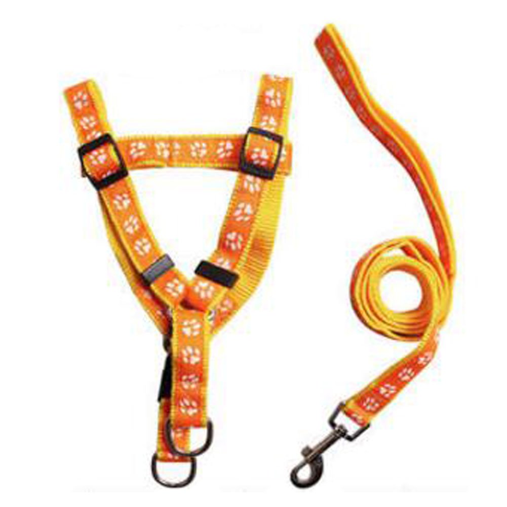 Durable Dog Collar Leash Strap Training Leash Rope Chest Strap For Puppy Pet(15LB), Yellow Footprint