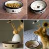 5-Inch Lovely Cartoon Circular Ceramic Cat Food Bowl,Pet Bowl (12.5*4cm)