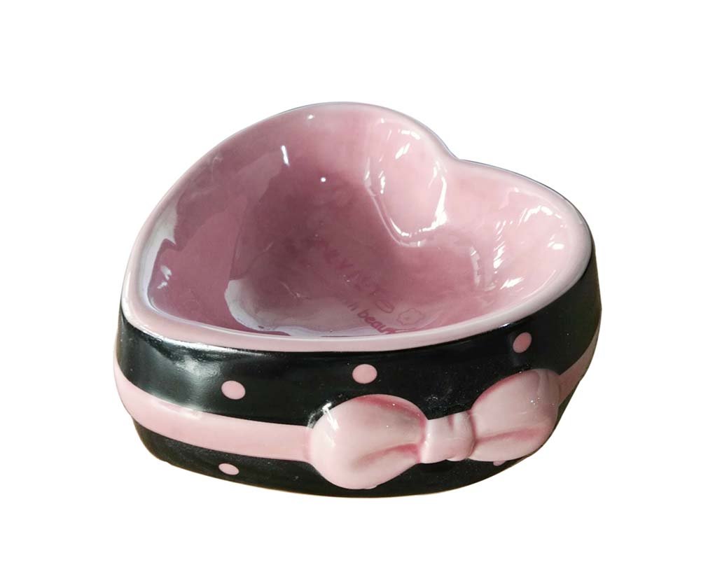 5-Inch [Lovely Pink Bow] Ceramic Cat Food Bowl , Pet Bowl (12.8*12.8*5cm)