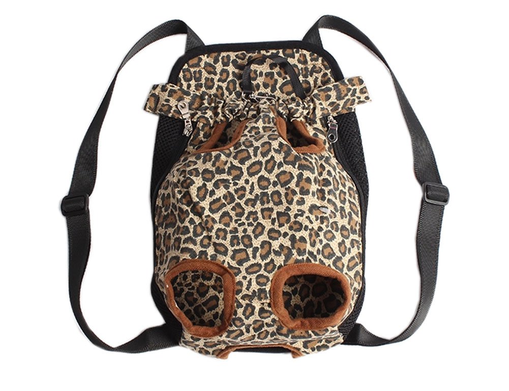 [Leopard]Portable Chest Carrier Backpack Bag for Pets Dogs(Bust 50cm,Up to 15LB)