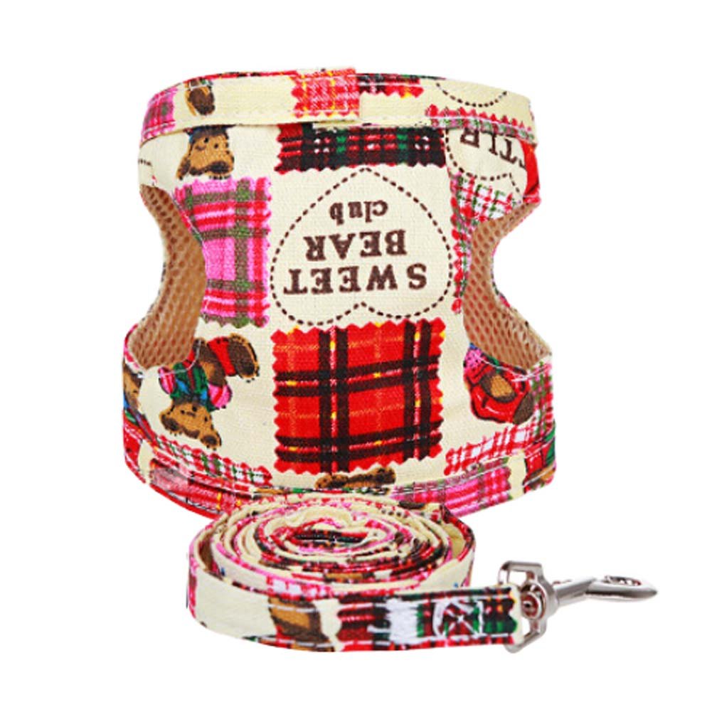 Cute Pink Bear Pattern Nylon Material Pets Harness Supplies Dogs Leash M Size