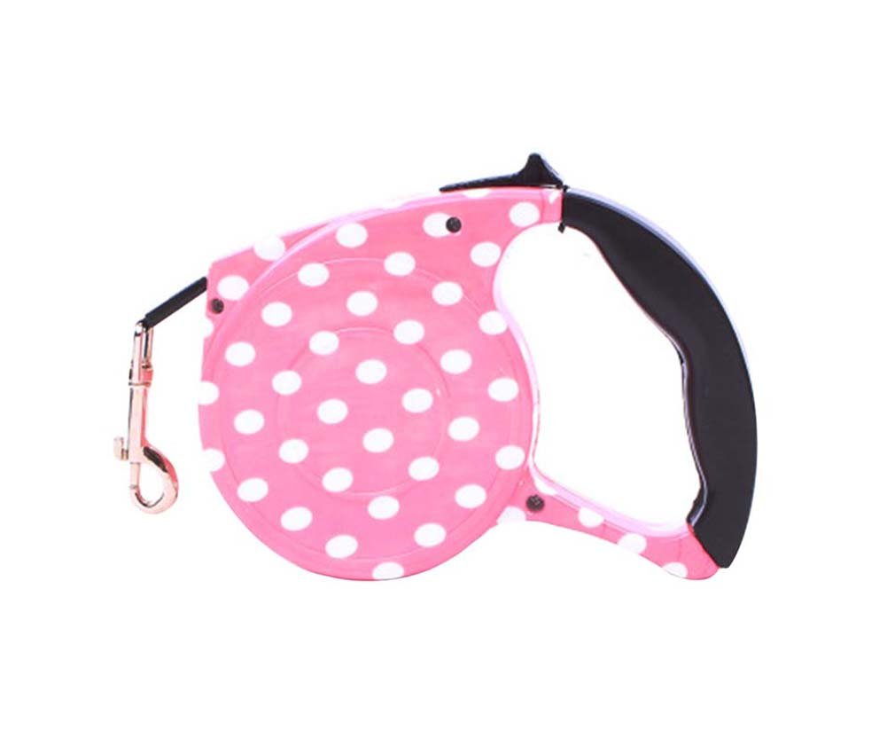 Pink Dots, Strong Durable Retractable Hard-wearing Pet Leash, 5M