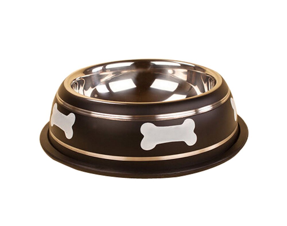 Cute Bones Dog Bowl Stainless Steel Style Pet Bowl BLACK