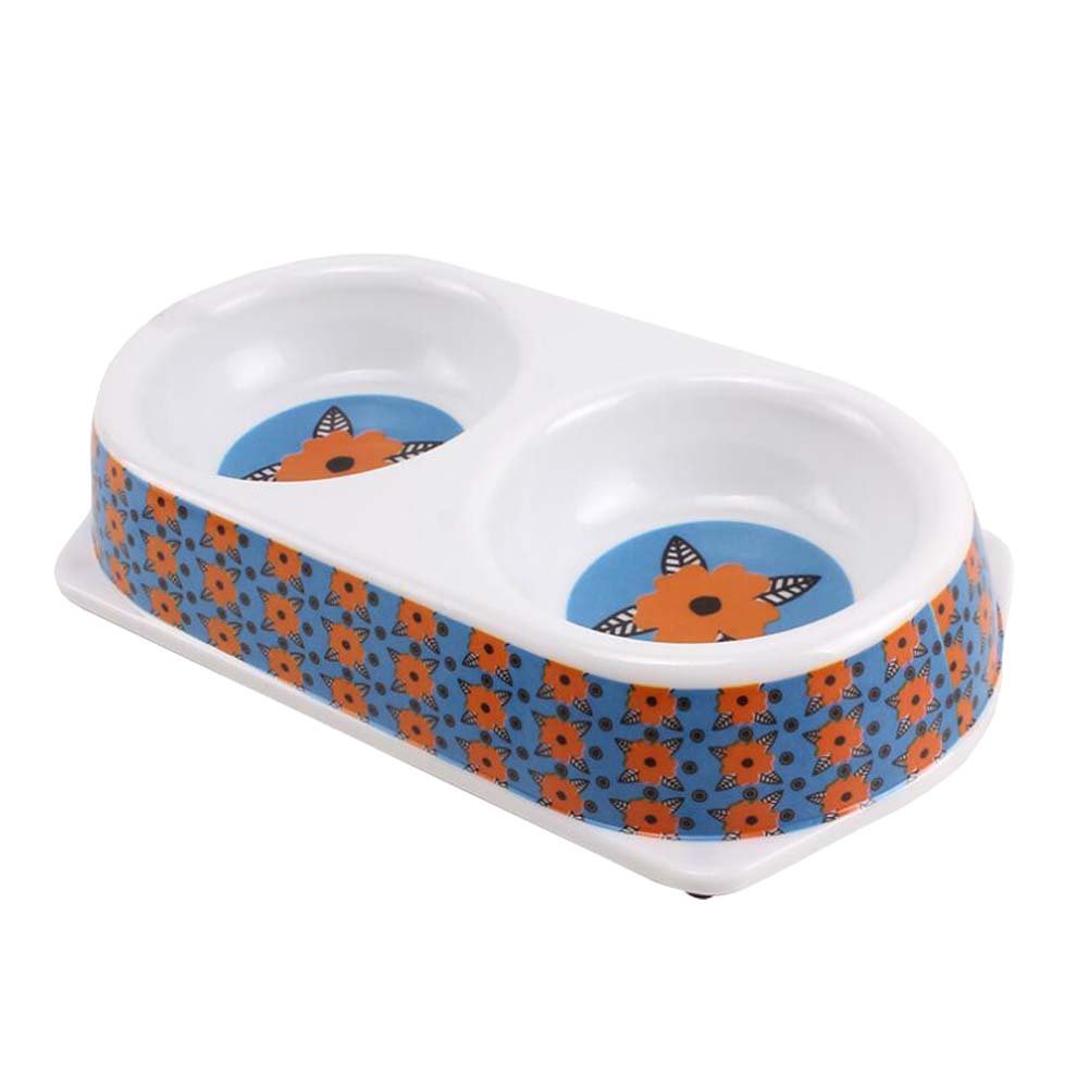 Pet Bowls Dog Bowls Double Bowls Imitation Ceramic Melamine -Orange Flower