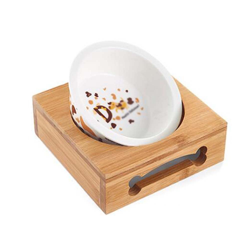 Natural Bamboo Box Ceramics Single Bowls Pet Bowls Cat Bowls