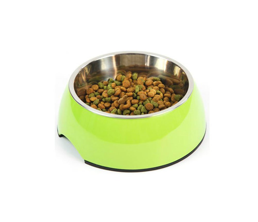Pet Bowl / Dog bowl with Stainless Steel Eating Surface Apple Green, Medium