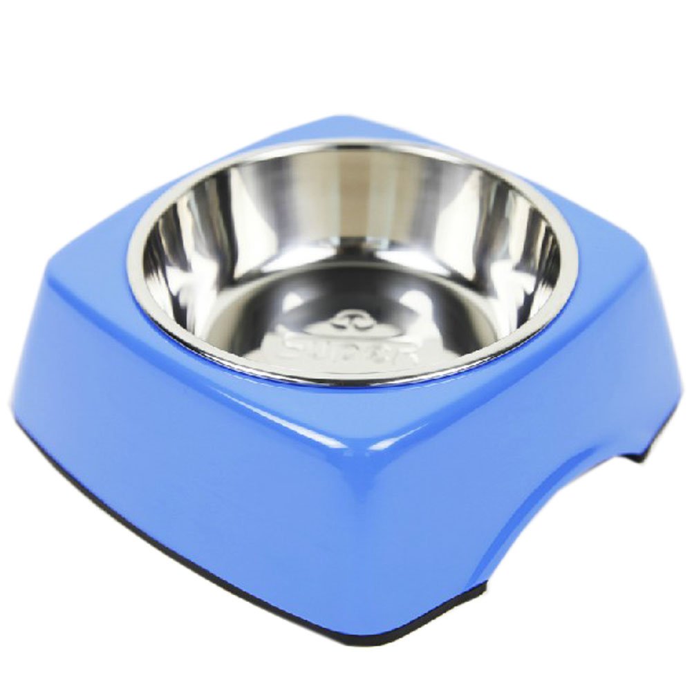 Pet Bowl Dogs/Cats Bowl with Stainless Steel Eating Surface Blue, Medium