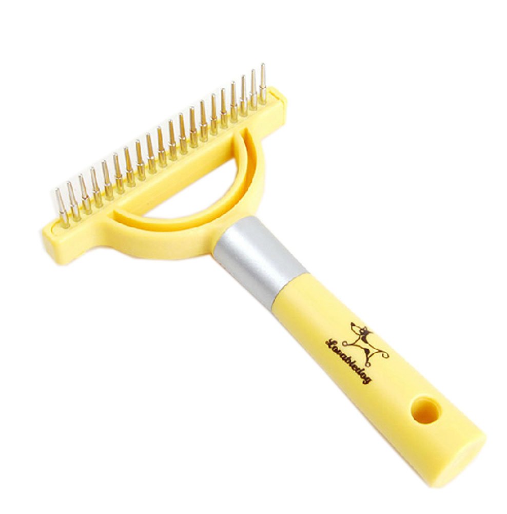 Grooming Rake Stainless Steel Pins Comb for Pets Dogs YELLOW