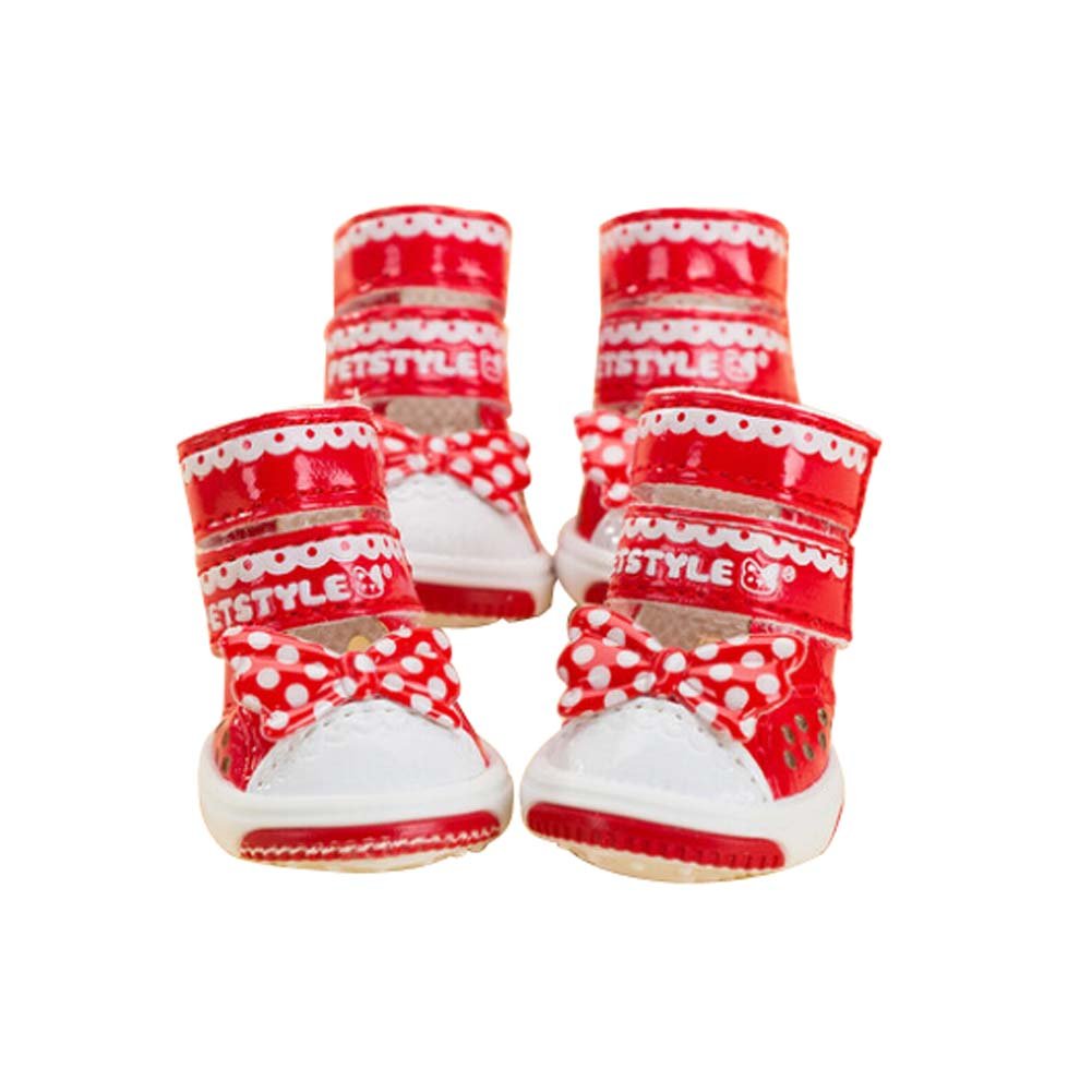 Red Color Style Pets Boots with Bow Tie Dogs Sandal Shoes, S