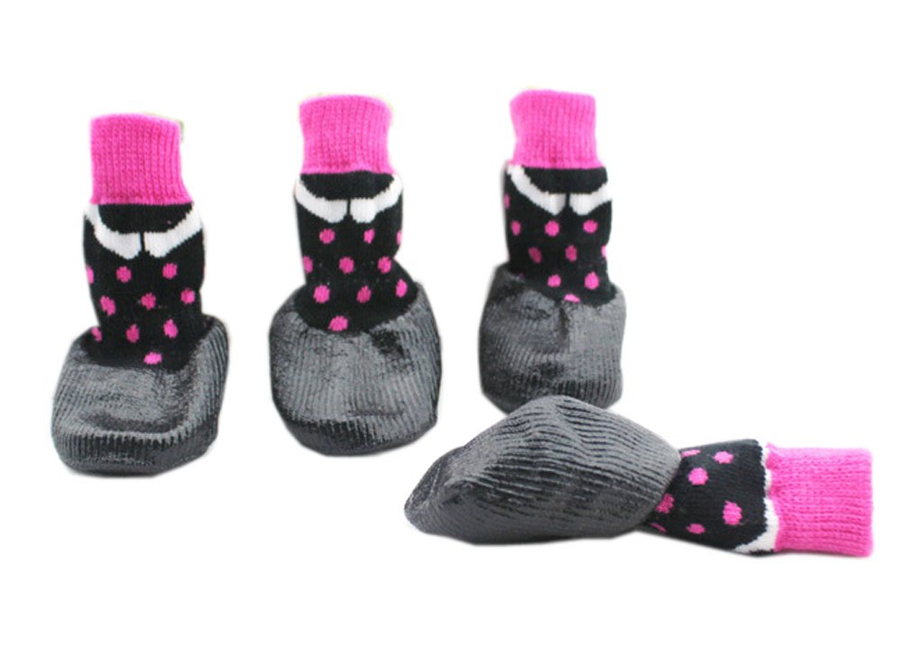[Rose Dots] Non-slip Waterproof Adjustable Stretchy Dog Boot Pet Shoes(5#)