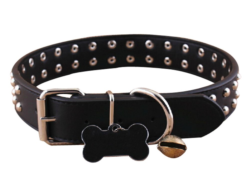 Double Row Bright Beads Micro Fiber Dog Collar Pet Collar BLACK (29-39cm)