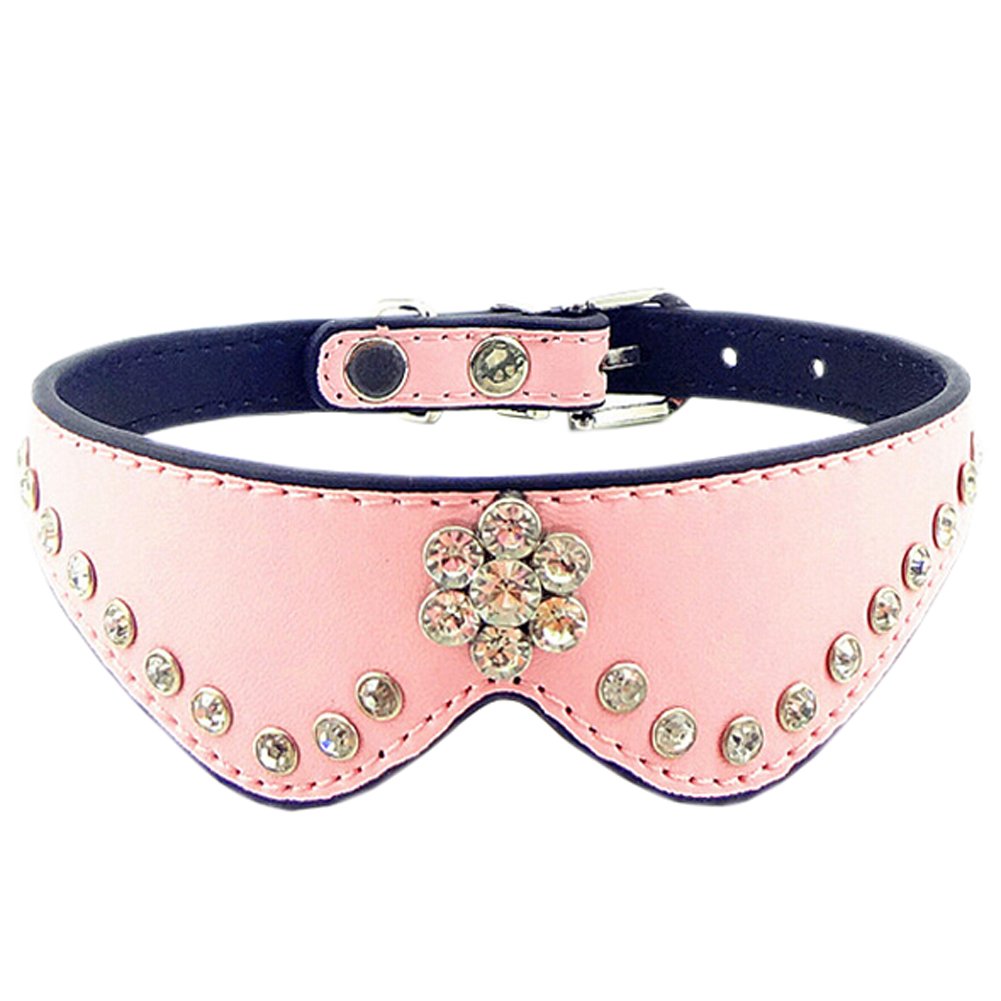 Cute PET Bling Bling Collar Beautiful Dog Leather Basic Collar M(27-31CM) Pink