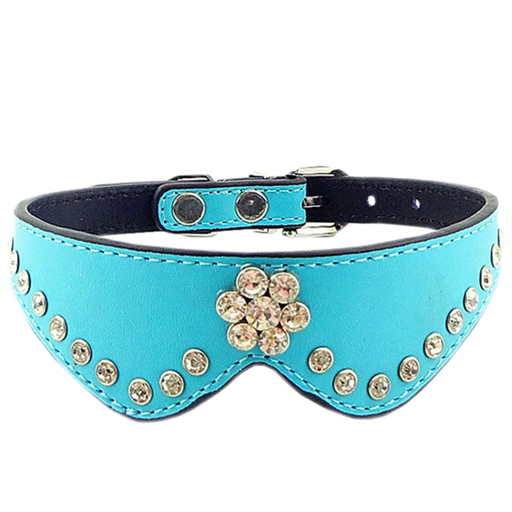 Cute PET Bling Bling Collar Beautiful Dog Leather Basic Collar M(27-31CM) BLUE