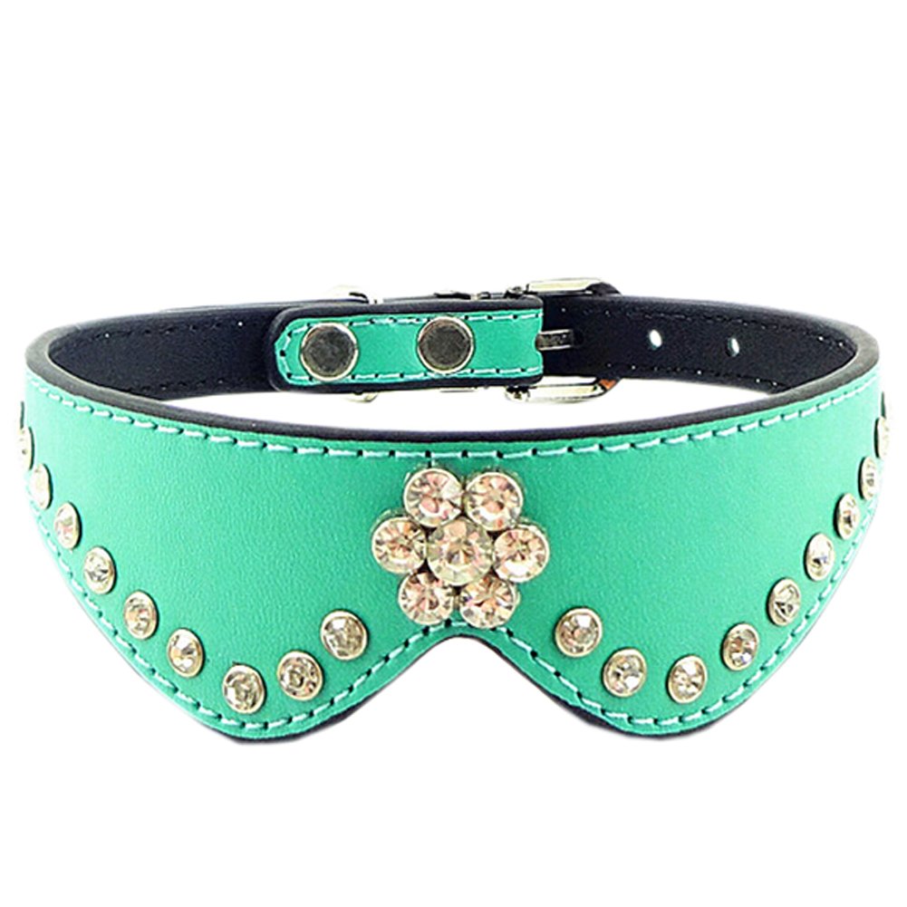 Cute PET Bling Bling Collar Beautiful Dog Leather Basic Collar M(27-31CM) TEAL