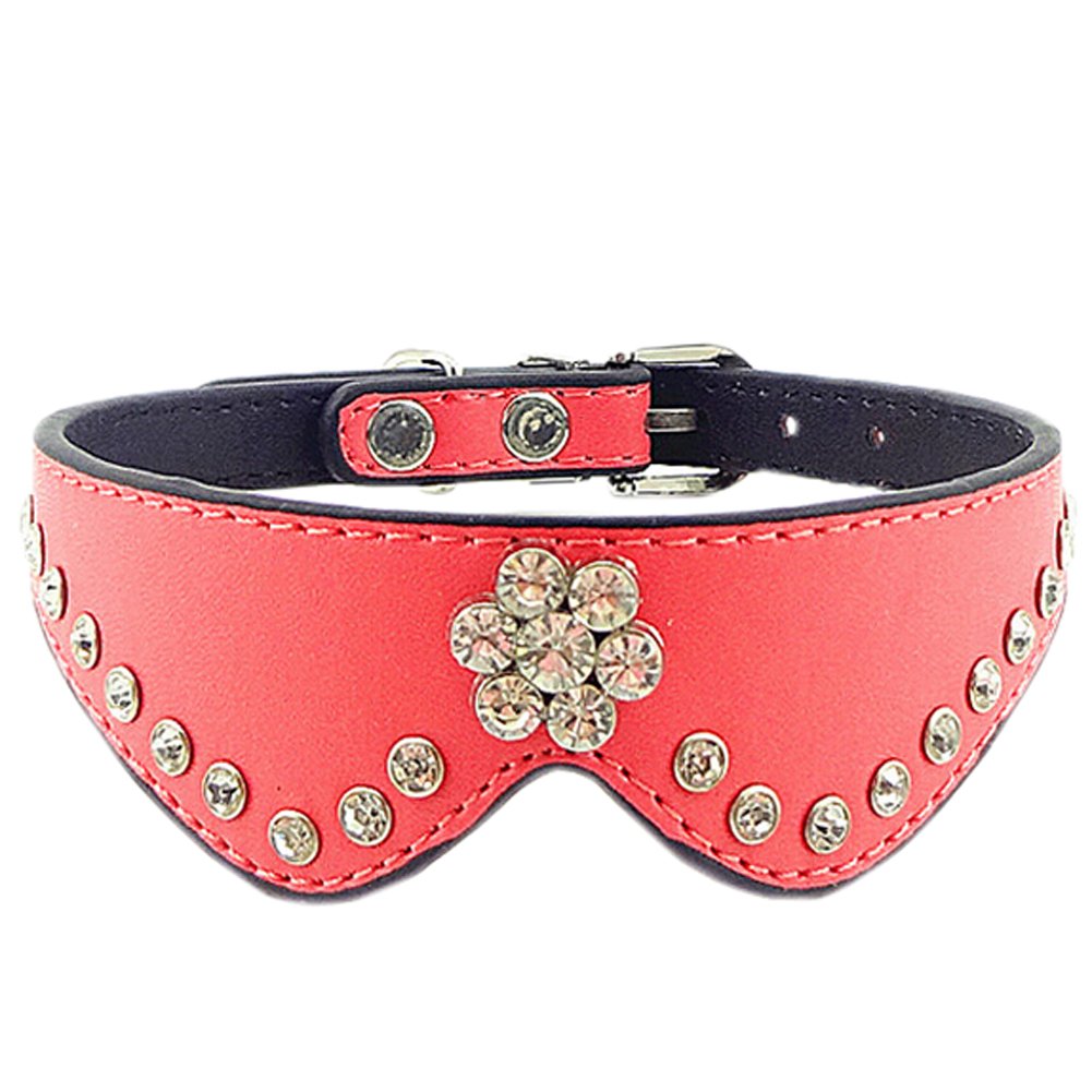 PET Bling Bling Collar Dog Leather Basic Collar M(27-31CM) WATERMELON RED