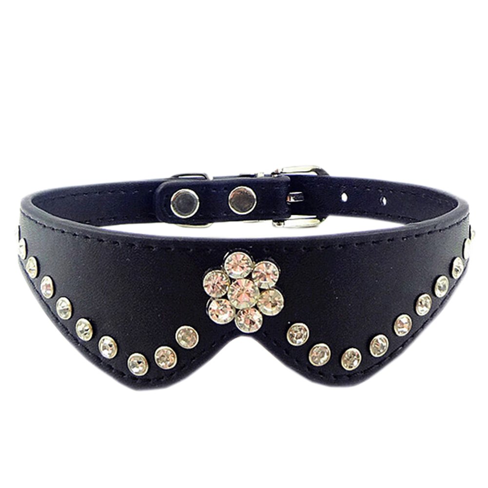 PET Bling Bling Collar Dog Leather Basic Collar M(27-31CM) WATERMELON BLACK