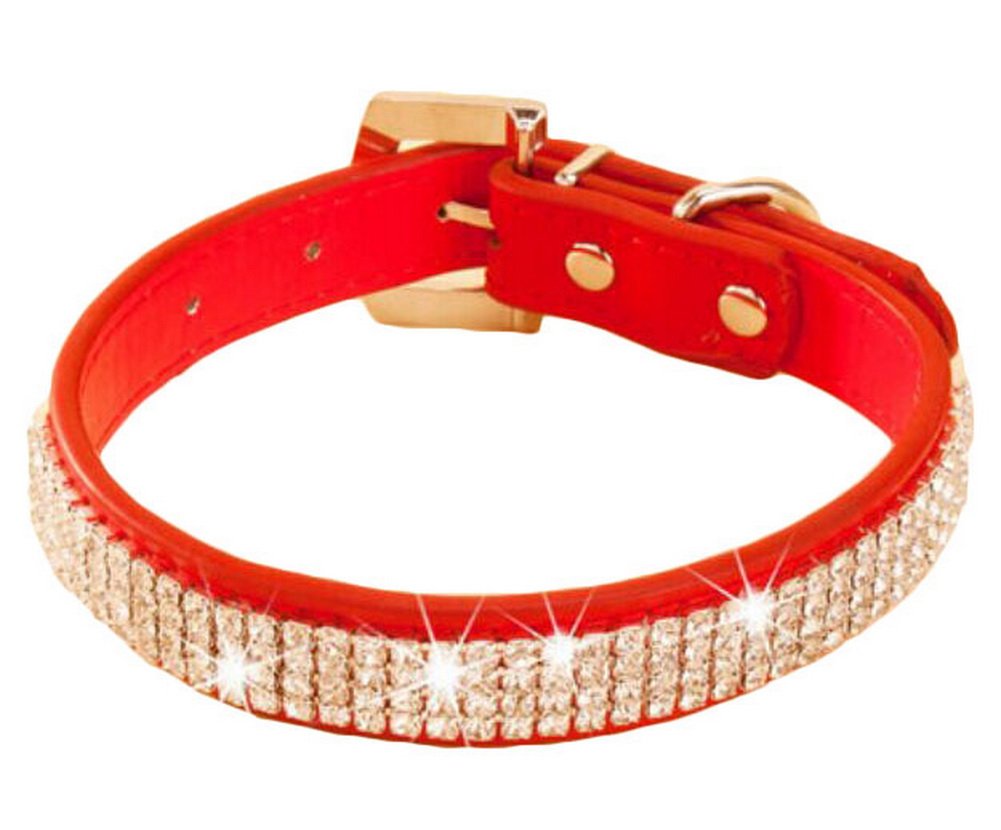 Rhinestone Pet Collars - Dog Leashes - Pet Supplies --Rhinestone Red