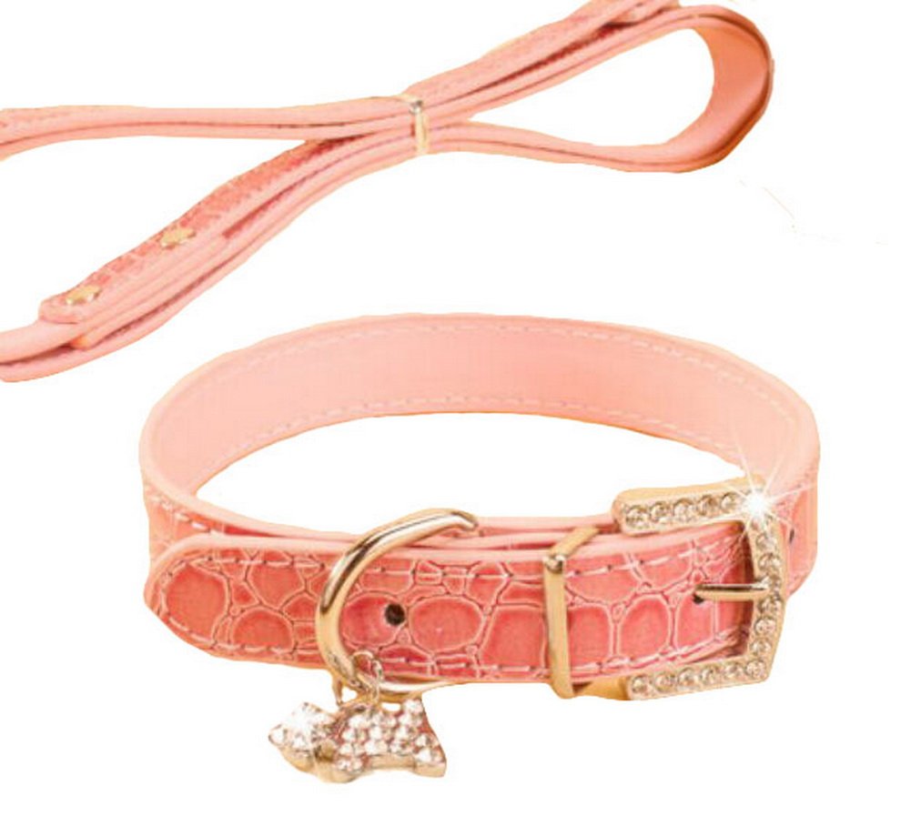 Rhinestone Pet Collars - Dog Leashes - Pet Supplies -- Pink Marbling 1