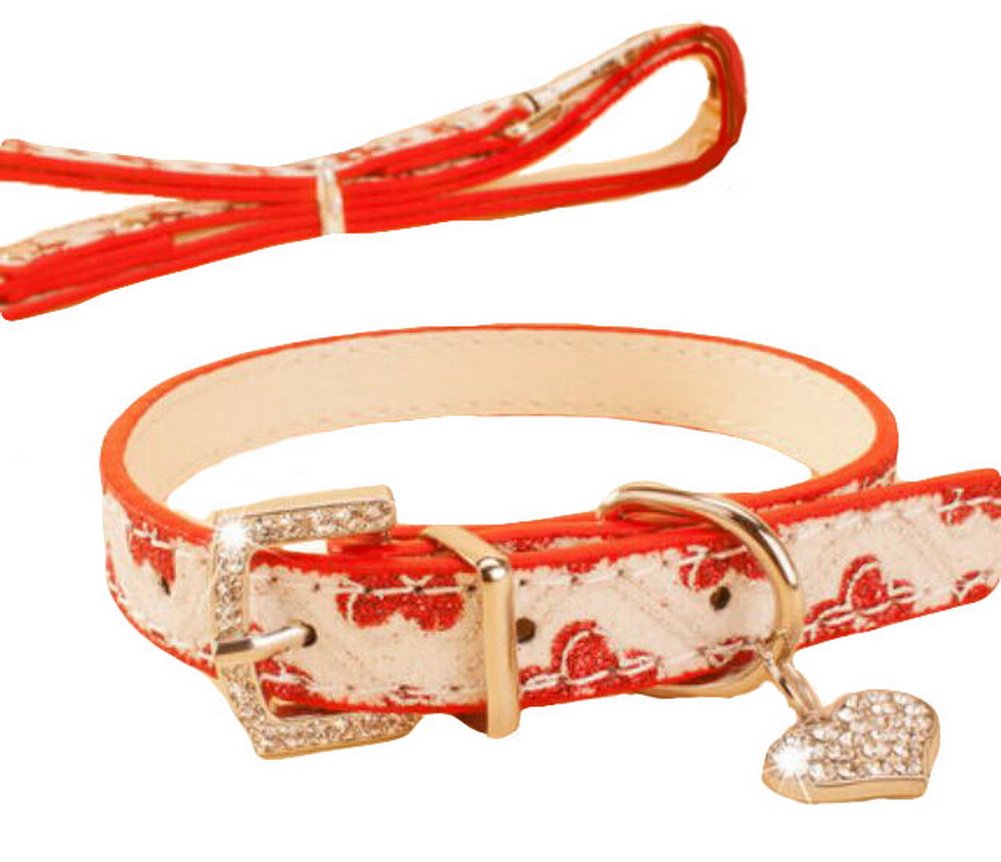Rhinestone Pet Collars - Dog Leashes - Pet Supplies -- Red Plum 1