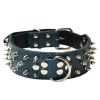 Adjustable PU Leather Spiked Studded Dog Collar Pet Collar(16~19 In, Blue grey)