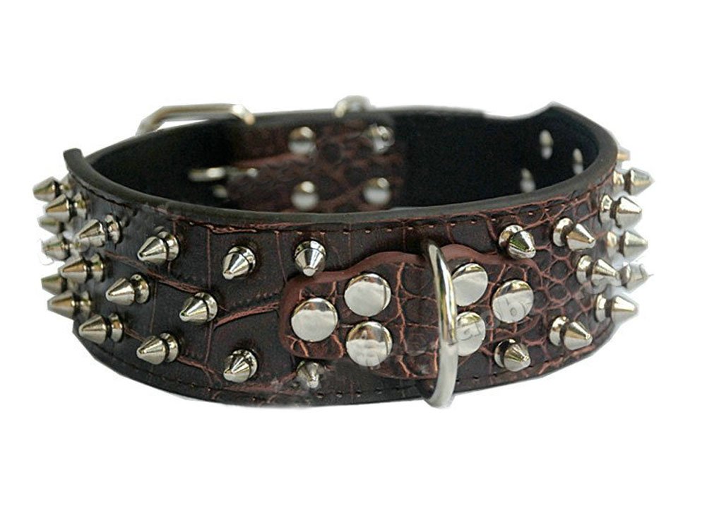 Adjustable PU Leather Spiked Studded Dog Collar Pet Collar(16~19 In, Brown)