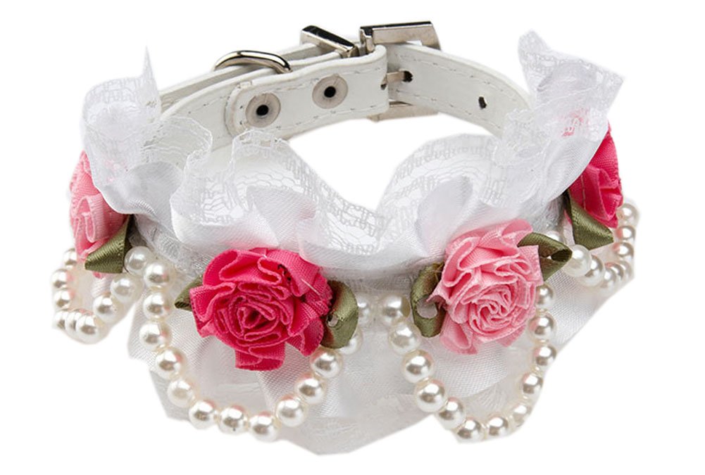 Lace Trimming Beads Decorated Adjustable Collar WHITE(Fit 26~32cm neck)
