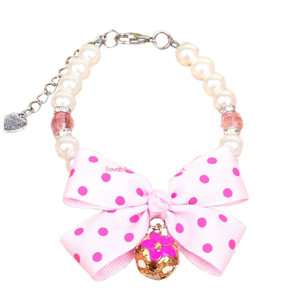 Beads Necklace/Bowknot Collar/Bow-Tie with Bell for Cats & Dogs, PINK