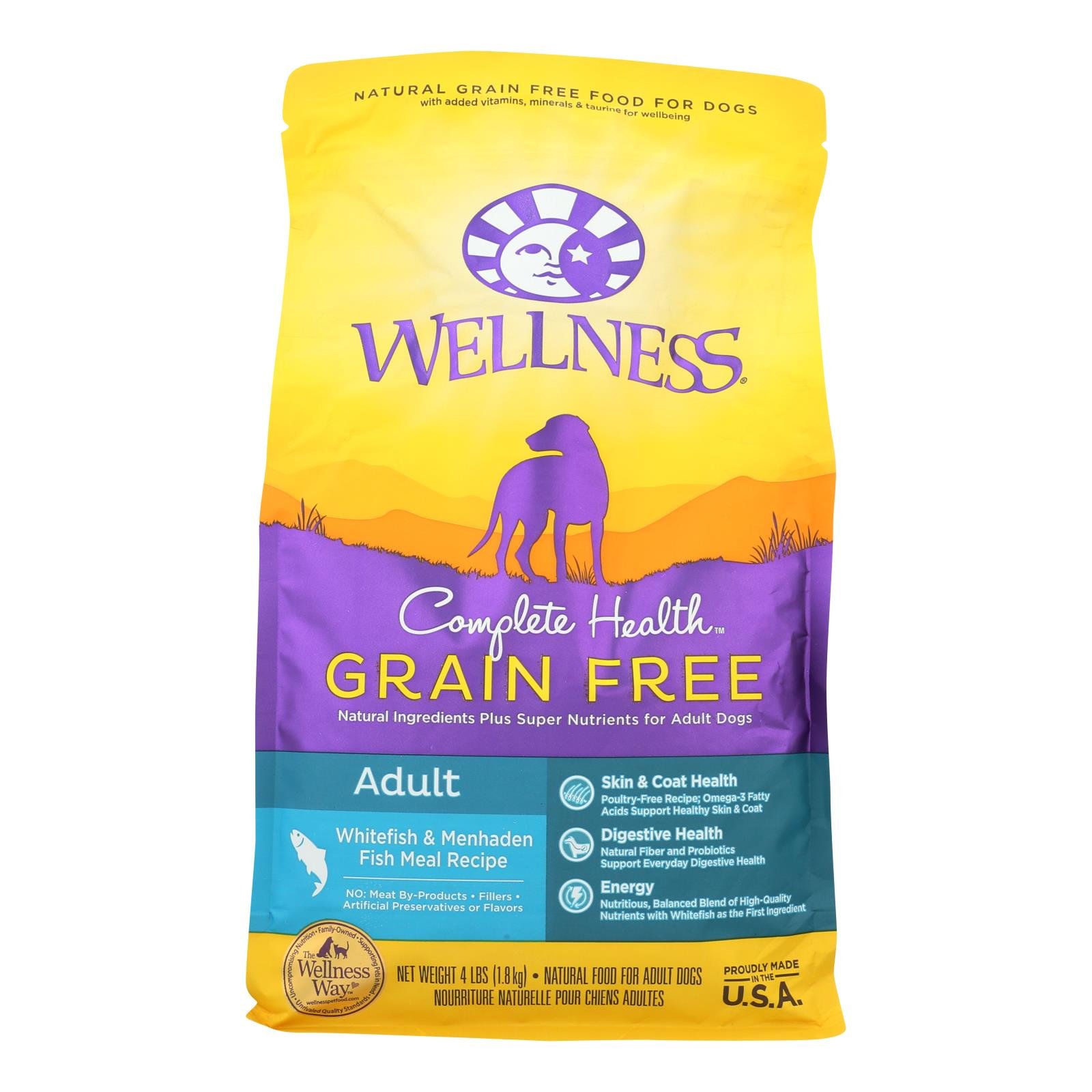 Wellness Pet Products Dog Food - Grain Free - White Fish and Menhanden Fish Recipe - Case of 6 - 4 lb.