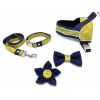 Mustard honeycomb frayed denim dog leash