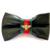 Red leather & navy denim designer dog collar & bow tie