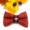 Red leather & navy denim designer dog collar & bow tie