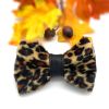 Leopard dog bow tie with leather accent