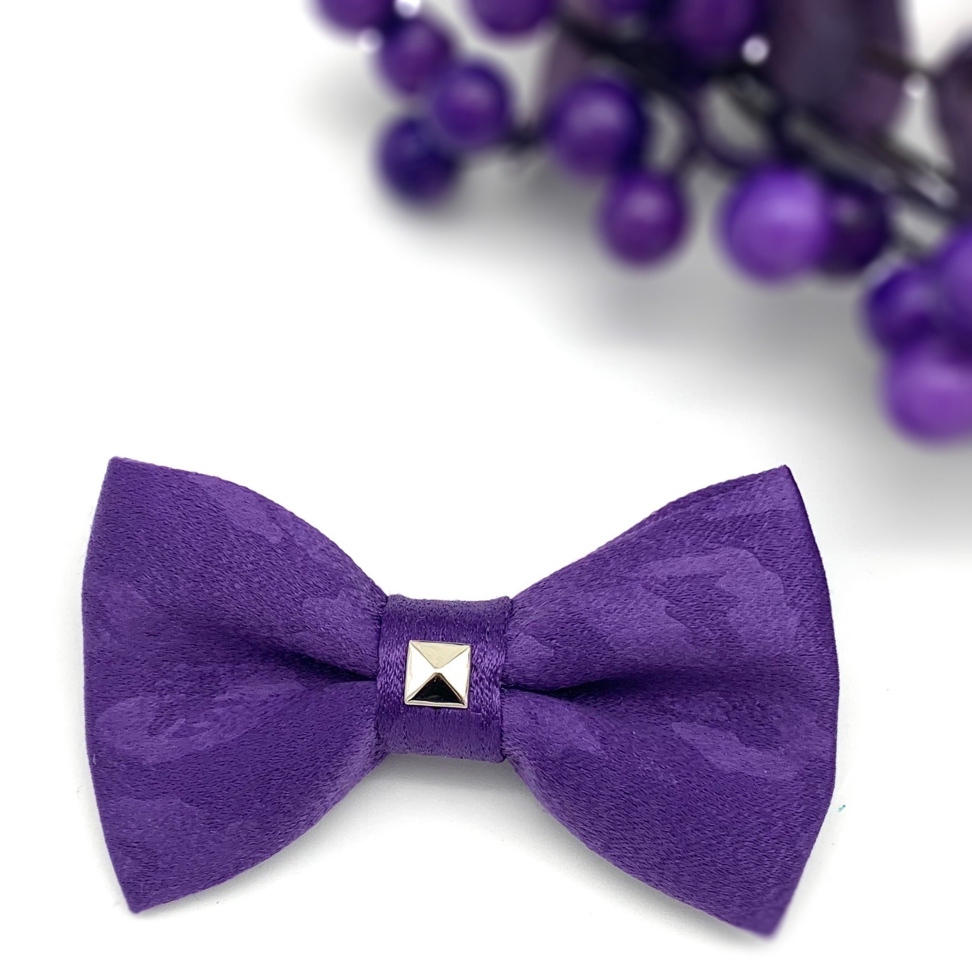 Purple satin leopard dog bow tie