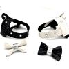 White & silver glitter leather dog bow tie with Swarovski crystals