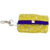 Mustard honeycomb dog waste bag holder with purple suede lining