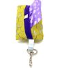 Mustard honeycomb dog waste bag holder with purple suede lining
