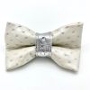 White & silver glitter leather dog bow tie with Swarovski crystals