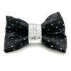 Shiny Black & silver glitter leather dog bow tie with Swarovski crystals