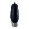 Plastic Fin Cap Pet Travel Water Bottle in Stainless Steel, Large, Silver and Black