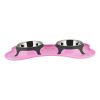 Plastic Pet Double Diner with Stainless Steel Bowls, Pink and Silver